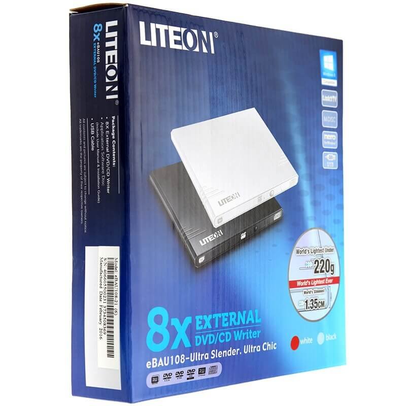 Lite-On IT Corporation Optical Drives EBAU108 USB DVD-RW 8X External Black